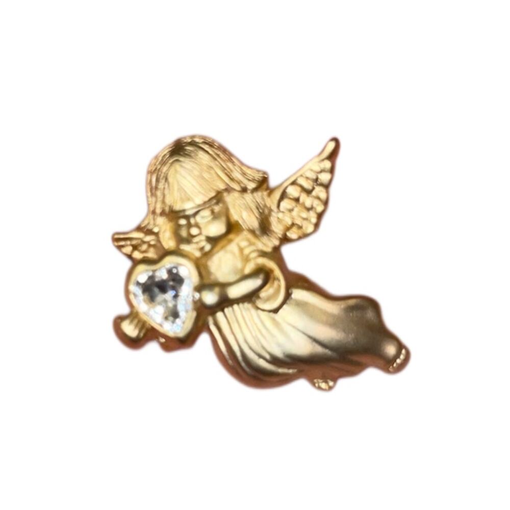 VTG Signed Daria Angel Pin - Gold-Tone with Clear Heart Gem - Approx. 1" - EUC